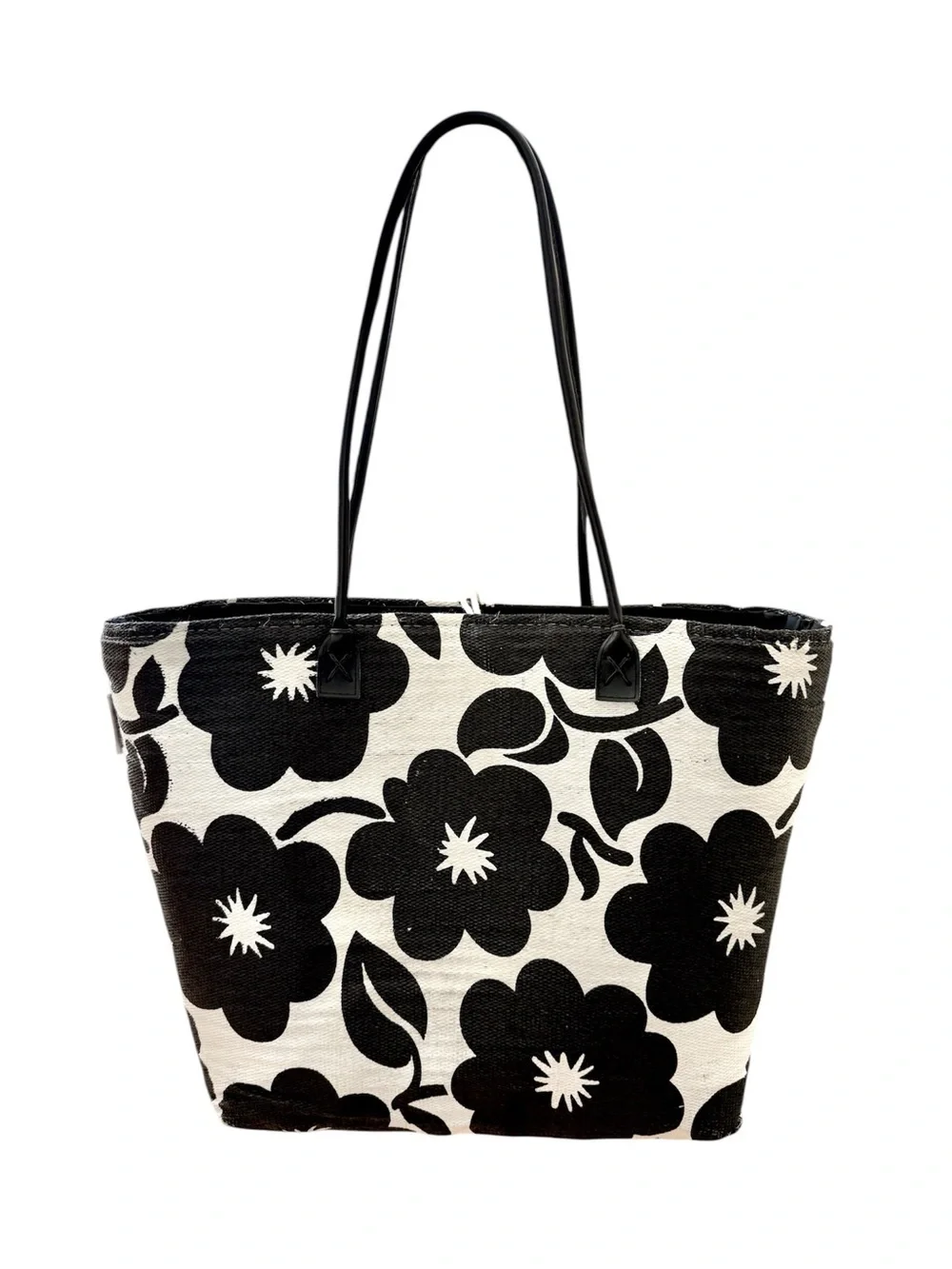 Sun & Sand Black & Cream Floral Beach Pool Vacation Shopping Tote Bag 15”x14”x6”
